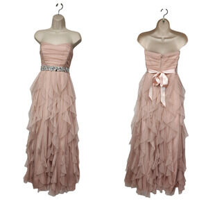 Nights By Teeze Me Glittery Pink Sleeveless Strapless Gown Size 5